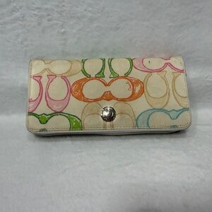 Coach Vintage Pastel Scribble Zip Around Women's Wallet In Signature Canvas
